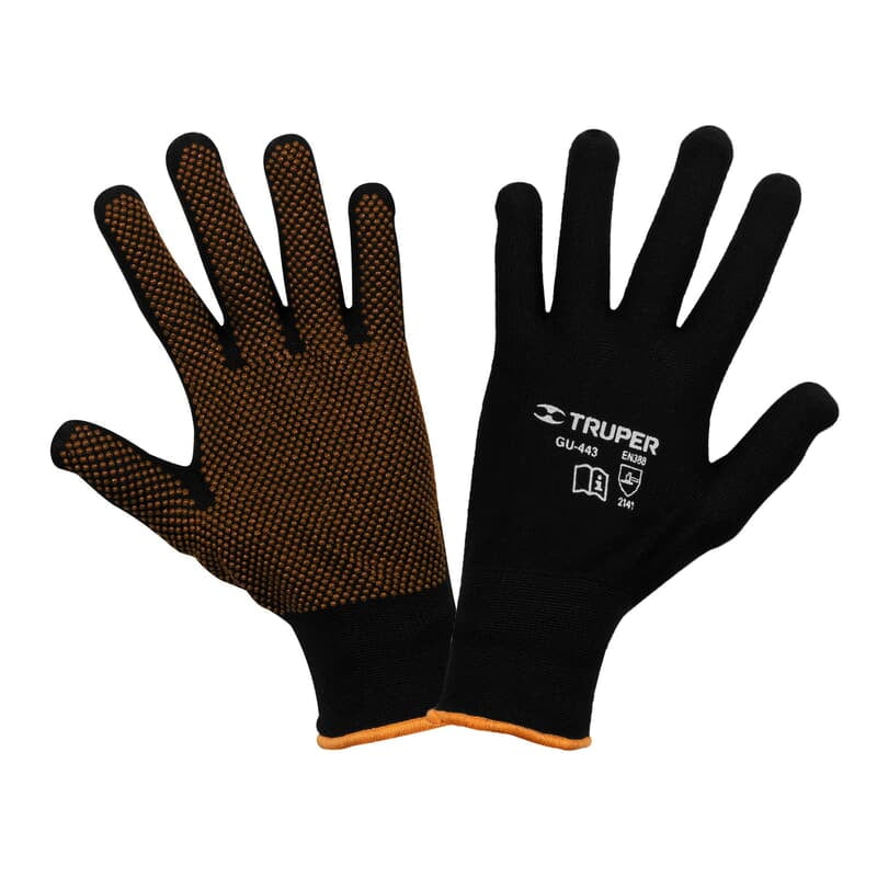 Guantes de poliéster con puntos de PVC en palma, grandes - GU-443 / 12652 Guantes de poliéster con puntos de PVC en palma, grandes - GU-443 / 12652