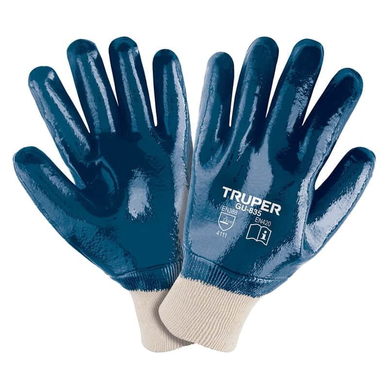 Guantes de algodón recubiertos de nitrilo, puño tejido - GU-835 / 15244