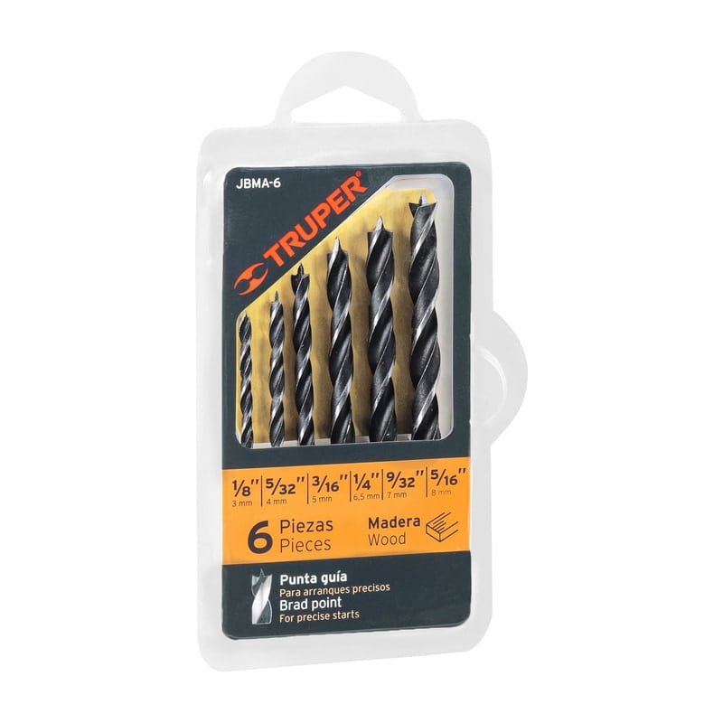 Juego de 6 brocas con punta centradora para madera - JBMA-6 / 11337 Juego de 6 brocas con punta centradora para madera - JBMA-6 / 11337