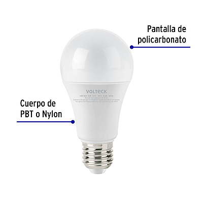 Lámpara LED tipo bulbo A19 6 W luz cálida, caja, Volteck - LED-40CC / 47545