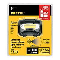 Linterna de minero, 65 lúmenes, 7 LED, 3 pilas AAA, Pretul - LI-CA-3AAAP / 27083