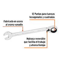 Llave combinada matraca reversible, 19x241 mm,Truper Expert - LL-2019MXR / 13756 Llave combinada matraca reversible, 19x241 mm,Truper Expert - LL-2019MXR / 13756