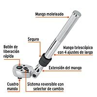 Matraca telescópica cuadro 3/8' cabeza articulada - M-3890 / 13219 Matraca telescópica cuadro 3/8' cabeza articulada - M-3890 / 13219