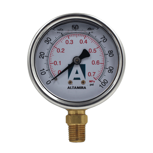 Manometro Altamira Glicerina 0-100PSI 1/4"M - MAN0-100G