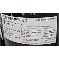 Motor 3 en 1 (1/2, 1/15, 1/20) HP (115/220) Vca Rotacion CW/CCW - MVDR-3/1
