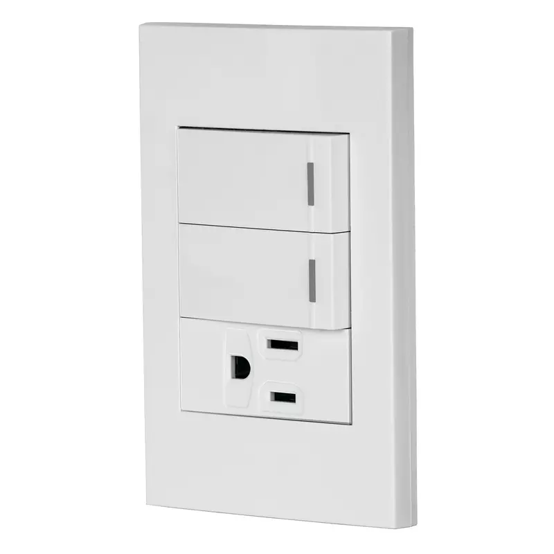 Placa armada 2 interruptores,1 contacto,1mod,Española,blanco - PA-APCO-E2B / 45597