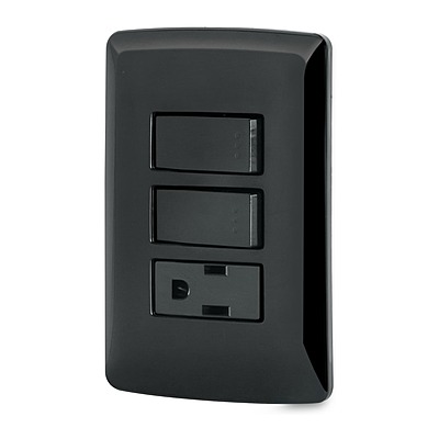 Placa armada contacto 2 interruptores,negro, línea Italiana - PA-APCO-I2N / 47592