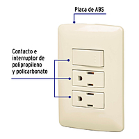 Placa armada 2 contactos e interruptor,marfil,línea Italiana - PA-APCO-I3 / 48668 Placa armada 2 contactos e interruptor,marfil,línea Italiana - PA-APCO-I3 / 48668