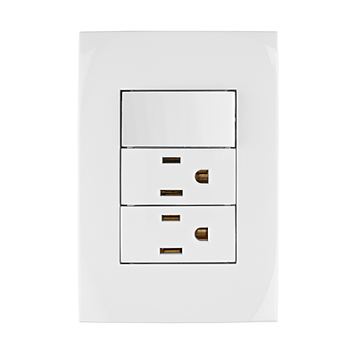 Placa armada 2 contactos e interruptor, línea Oslo, blanco - PA-APCO-O3B / 46489