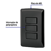 Placa armada 3 interruptores sencillos,negro, línea Italiana - PA-APTR-IN / 47595 Placa armada 3 interruptores sencillos,negro, línea Italiana - PA-APTR-IN / 47595
