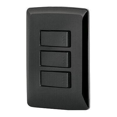 Placa armada 3 interruptores sencillos,negro, línea Italiana - PA-APTR-IN / 47595