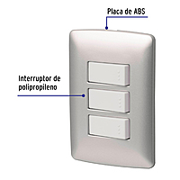 Placa armada 3 interruptores sencillos,plata, línea Italiana - PA-APTR-IP / 46482