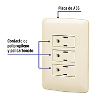 Placa armada 3 contactos aterrizados, marfil, línea Italiana - PA-COTR-I / 48669 Placa armada 3 contactos aterrizados, marfil, línea Italiana - PA-COTR-I / 48669