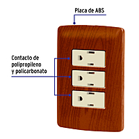 Placa armada 3 contactos aterrizados, madera, línea Italiana - PA-COTR-IM / 49944 Placa armada 3 contactos aterrizados, madera, línea Italiana - PA-COTR-IM / 49944