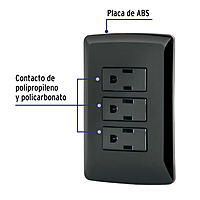 Placa armada 3 contactos aterrizados, negra, línea Italiana - PA-COTR-IN / 47594 Placa armada 3 contactos aterrizados, negra, línea Italiana - PA-COTR-IN / 47594