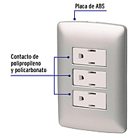 Placa armada 3 contactos aterrizados, plata, línea Italiana - PA-COTR-IP / 46476 Placa armada 3 contactos aterrizados, plata, línea Italiana - PA-COTR-IP / 46476