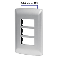 Placa 3 módulos de ABS, línea italiana, color plata - PPTR-IP / 46399