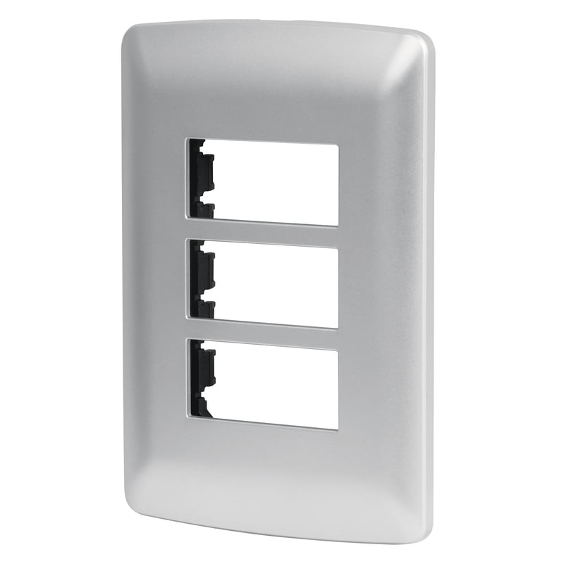 Placa 3 módulos de ABS, línea italiana, color plata - PPTR-IP / 46399