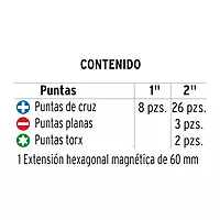 Juego de 40 puntas de impacto mixtas largos 1' y 2', Expert, 101966 - PUN-40IX Juego de 40 puntas de impacto mixtas largos 1' y 2', Expert, 101966 - PUN-40IX