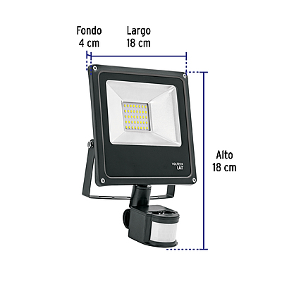 Reflector LED para exteriores 20W 6500K con sensor, VOLTECK - 48229 - REF-901L - Caja con 2 Pieza – Master 4