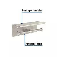 Portarrollo doble en satín con soporte para celular, Foset - RIA-85N / 46357 Portarrollo doble en satín con soporte para celular, Foset - RIA-85N / 46357