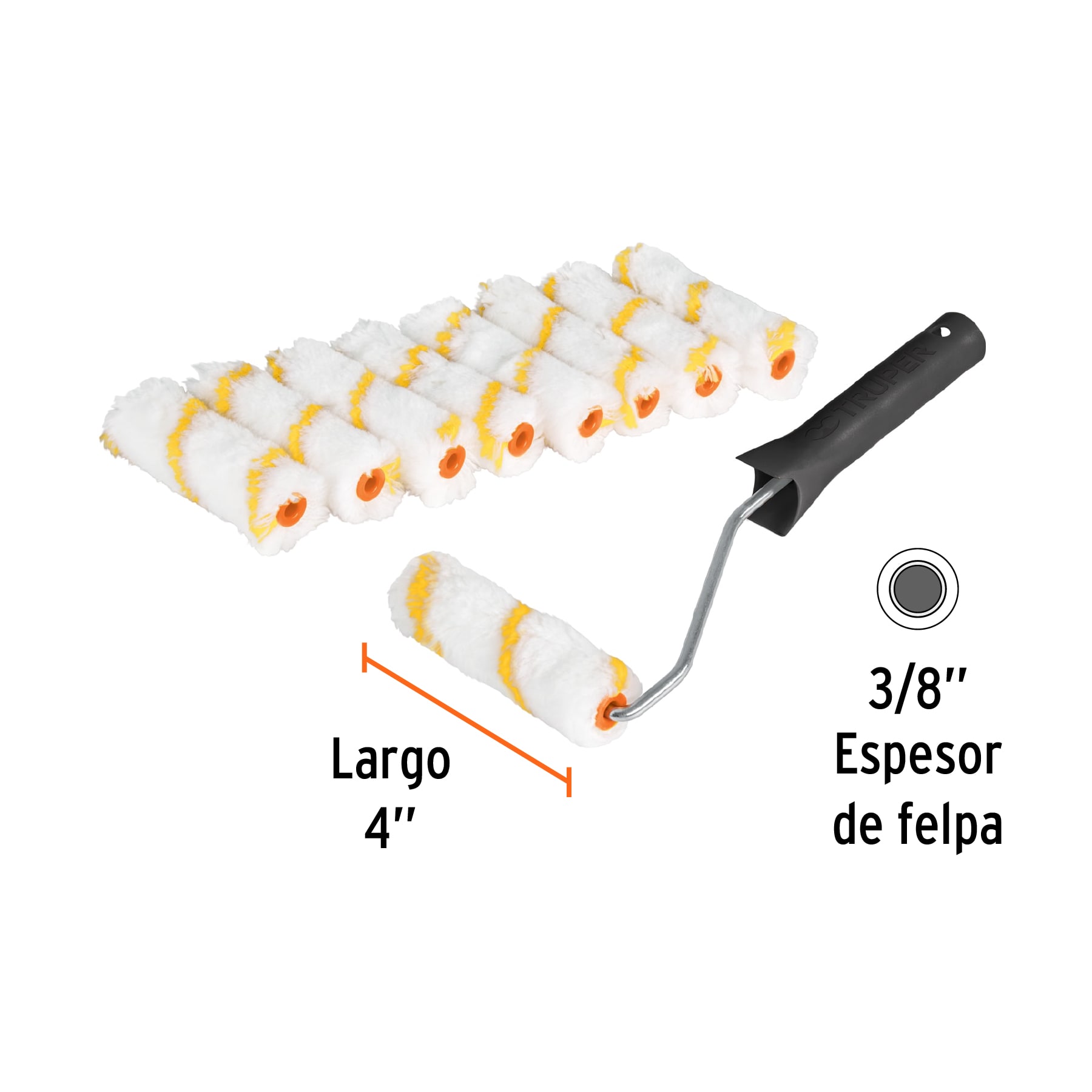 Kit 9 repuestos de mini rodillos de 4' y 1 maneral - ROPI-420N9 / 12132