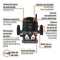 ROU-NX2 Rebajadora industrial 2-1/2 HP Truper ROU-NX2 Rebajadora industrial 2-1/2 HP Truper