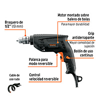 Taladro 3/8' 450 W, industrial, Truper - TAL-3/8N2 / 16706 Taladro 3/8' 450 W, industrial, Truper - TAL-3/8N2 / 16706