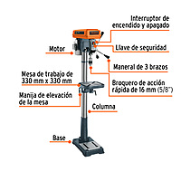Taladro de piso 15", 1 HP (750 W), broquero 5/8", Truper TAPI-15 / 16180 Taladro de piso 15", 1 HP (750 W), broquero 5/8", Truper TAPI-15 / 16180