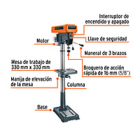 Taladro de piso 17", 1-1/2 HP (1200 W), broquero 5/8",Truper TAPI-17 / 16182 Taladro de piso 17", 1-1/2 HP (1200 W), broquero 5/8",Truper TAPI-17 / 16182
