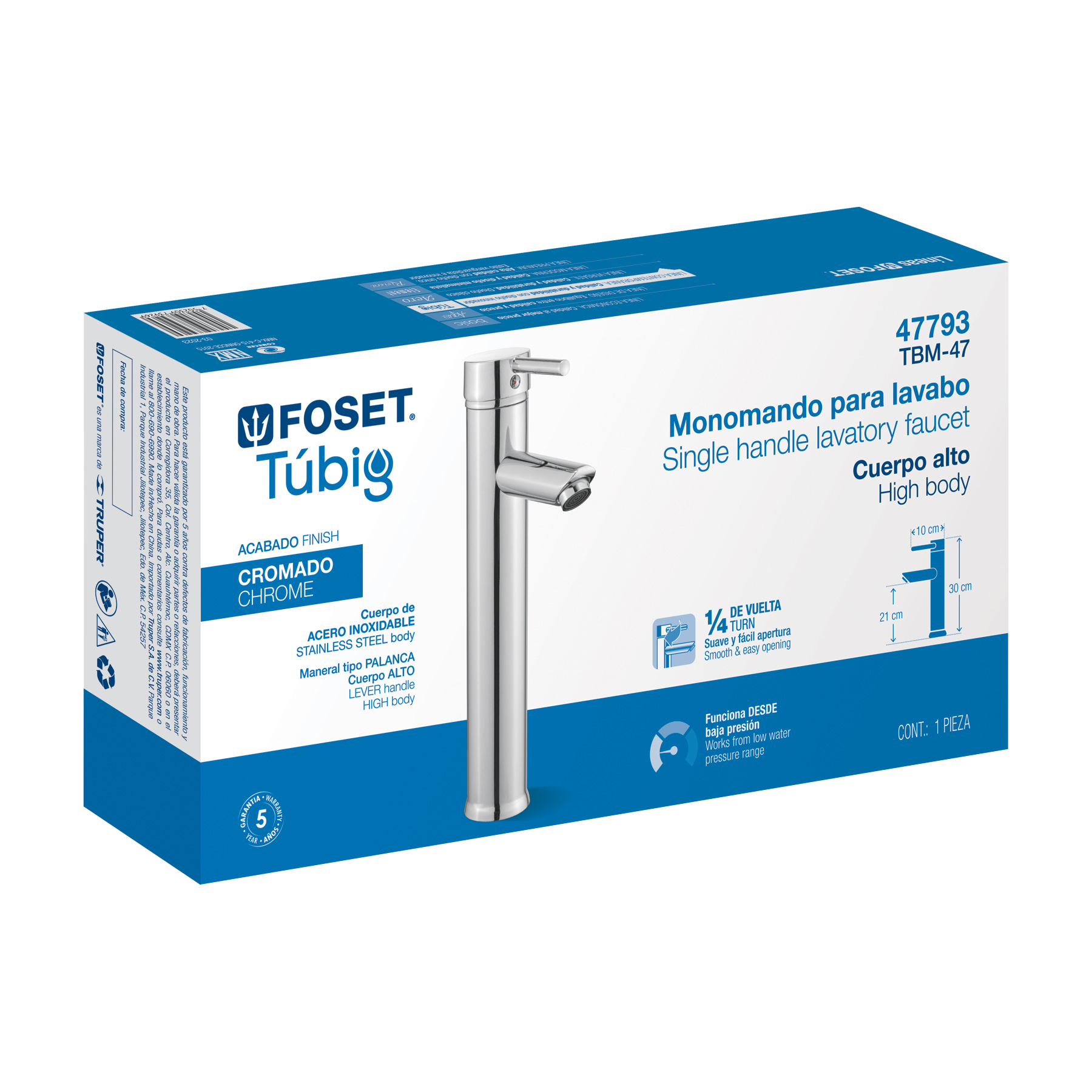 Monomando alto cromo para lavabo, Foset Tubig, 47793 - TBM-47