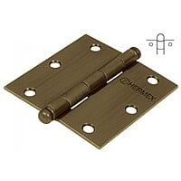 Bisagra cuadrada 3-1/2', acero latonado antiguo, redonda - BC-352R / 43247 Bisagra cuadrada 3-1/2', acero latonado antiguo, redonda - BC-352R / 43247