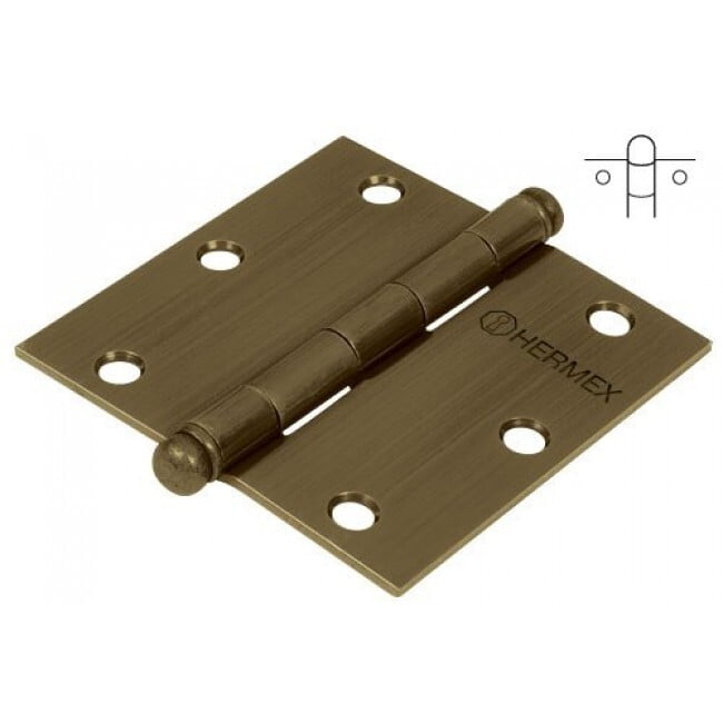 Bisagra cuadrada 3-1/2', acero latonado antiguo, redonda - BC-352R / 43247 Bisagra cuadrada 3-1/2', acero latonado antiguo, redonda - BC-352R / 43247