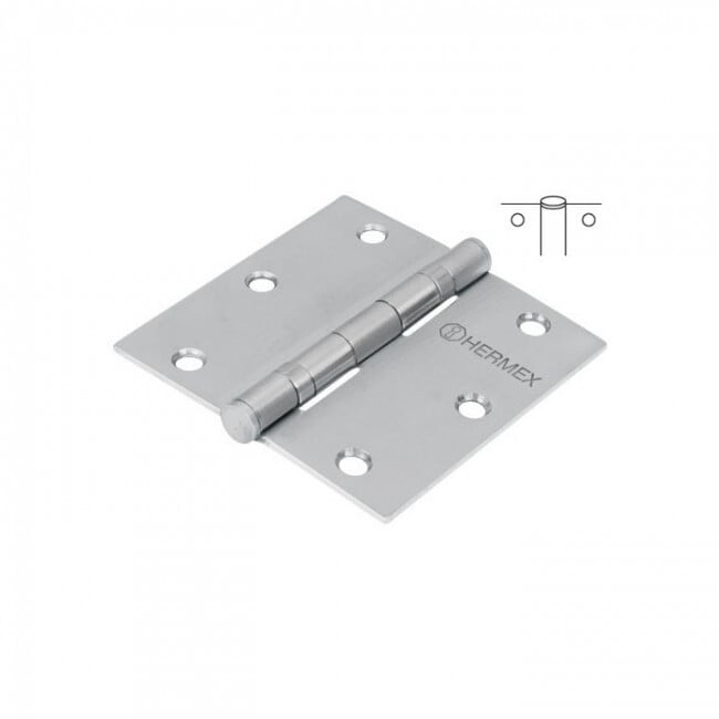 Bisagra cuadrada 4', acero cromo mate, plana, Hermex Basic - BC-403PP / 23689 Bisagra cuadrada 4', acero cromo mate, plana, Hermex Basic - BC-403PP / 23689