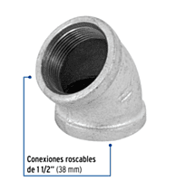Codo 45°, acero galvanizado, 1-1/2' - CG-865 / 48753 Codo 45°, acero galvanizado, 1-1/2' - CG-865 / 48753