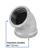Codo 45°, acero galvanizado, 1' - CG-863 / 47541 Codo 45°, acero galvanizado, 1' - CG-863 / 47541