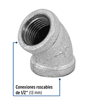 Codo 45°, acero galvanizado, 1/2' - CG-861 / 47539 Codo 45°, acero galvanizado, 1/2' - CG-861 / 47539