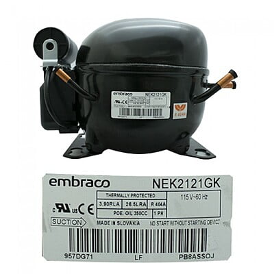 COMPRESOR HERMETICO EMBRACO 1/3 HP R404A LBP 115/1 - NEK2121GK