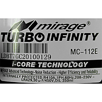 Compresor Mirage, 1Ton, 220V, R410A, Modelo Mc112E, 009001000014M Compresor Mirage, 1Ton, 220V, R410A, Modelo Mc112E, 009001000014M