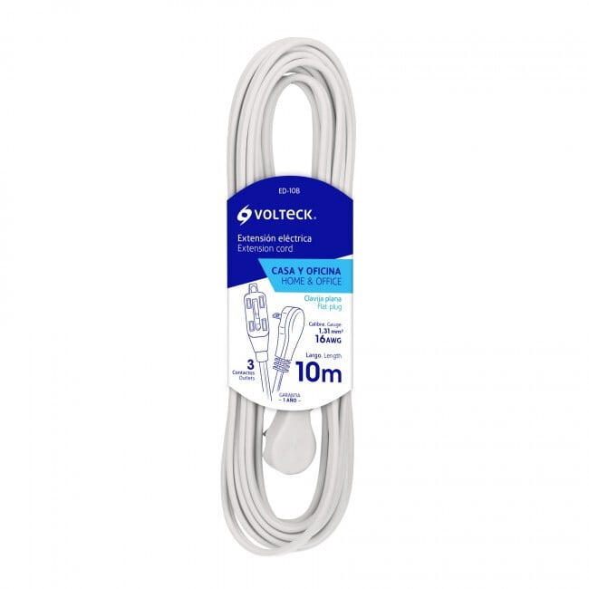 Extensión eléctrica doméstica con clavija plana, 10m, blanca - ED-10B / 48036 Extensión eléctrica doméstica con clavija plana, 10m, blanca - ED-10B / 48036