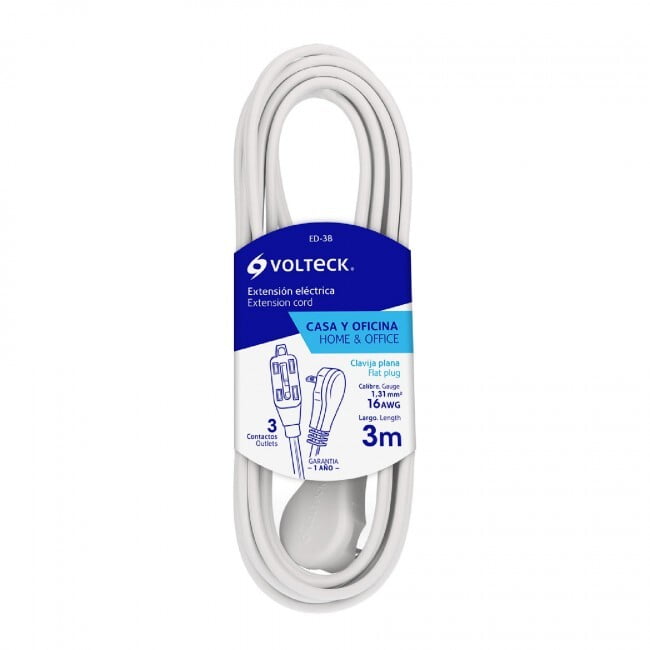 Extensión eléctrica doméstica con clavija plana, 3m, blanca - ED-3B / 48006 Extensión eléctrica doméstica con clavija plana, 3m, blanca - ED-3B / 48006