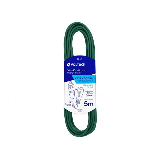 Extensión eléctrica doméstica con clavija plana, 5m, verde - ED-5V / 48020 Extensión eléctrica doméstica con clavija plana, 5m, verde - ED-5V / 48020