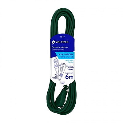 Extensión eléctrica doméstica con clavija plana, 6m, verde - ED-6V / 48026