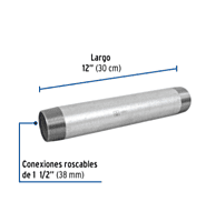 Niple, acero galvanizado, 1-1/2 x 12', cedula 40 - CG-442 / 48841 Niple, acero galvanizado, 1-1/2 x 12', cedula 40 - CG-442 / 48841