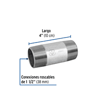 Niple, acero galvanizado, 1-1/2 x 4', cedula 40 - CG-438 / 48837 Niple, acero galvanizado, 1-1/2 x 4', cedula 40 - CG-438 / 48837