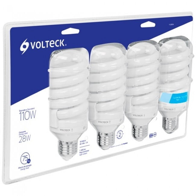 Pack 4 lámparas espiral T4 28 W luz de día, caja, Volteck - F-28EX4 / 46851 Pack 4 lámparas espiral T4 28 W luz de día, caja, Volteck - F-28EX4 / 46851
