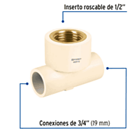 Tee reducida CPVC latón rosca interior 3/4x3/4x1/2' - CPVC-702 / 48915