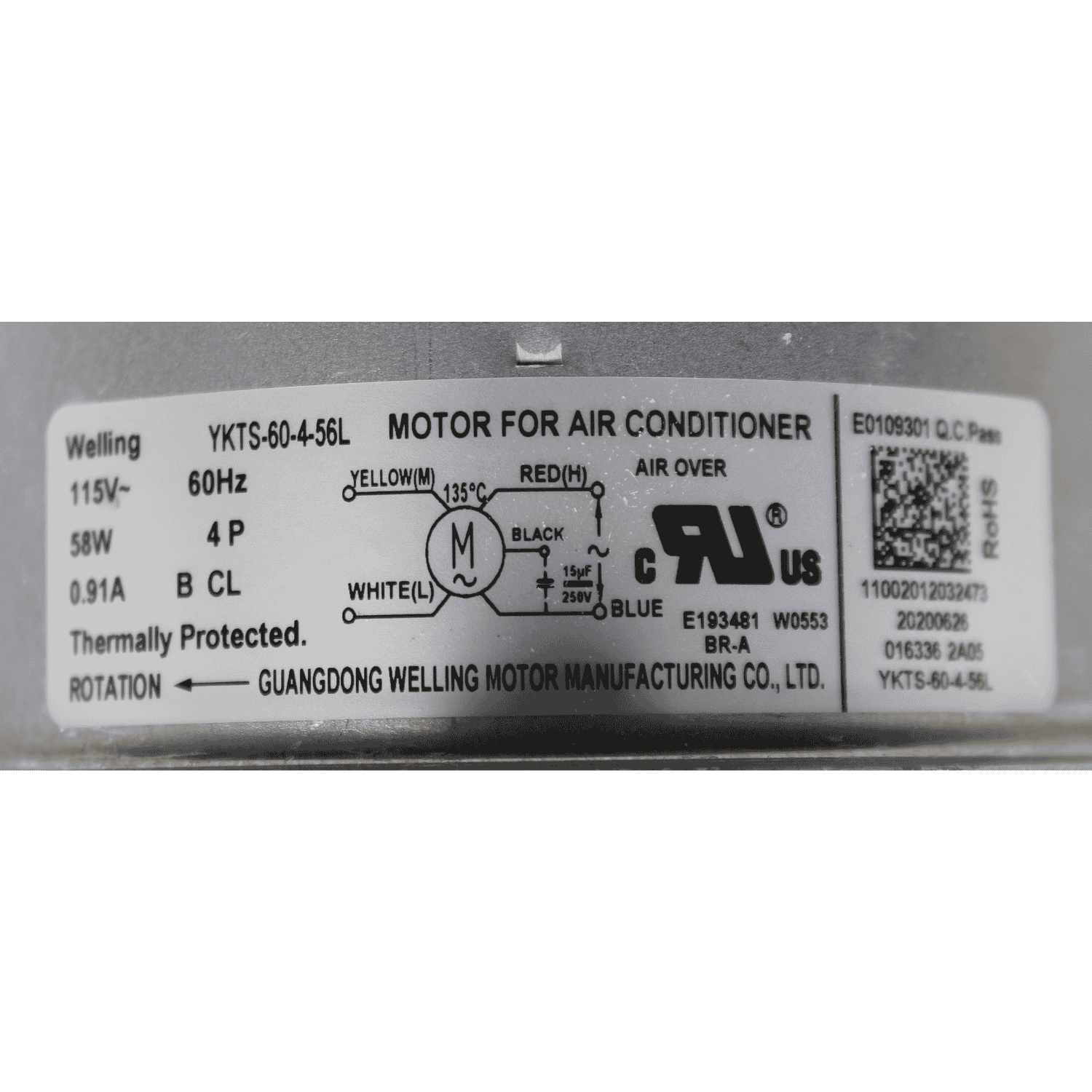Motor Ventana 3/4, Ton 110V, Mod. YKTS-60-56L, MACC0811M - 11002012A05316