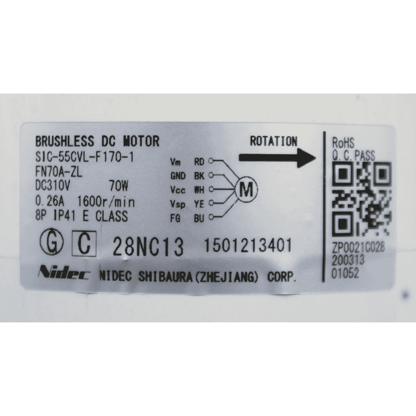 Motor Evaporador Para Minisplit Mirage de 3 Ton 220V, Modelo: SIC-55CVL-F170-1(FN70A-ZL) Motor Evaporador Para Minisplit Mirage de 3 Ton 220V, Modelo: SIC-55CVL-F170-1(FN70A-ZL)