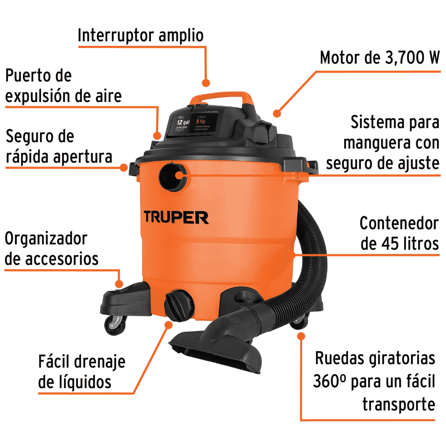 Aspiradora de sólidos y líquidos, 12 gal, plástica, TRUPER - 101509 - ASP-12 - Caja con 1 Pieza – Master 0 Aspiradora de sólidos y líquidos, 12 gal, plástica, TRUPER - 101509 - ASP-12 - Caja con 1 Pieza – Master 0